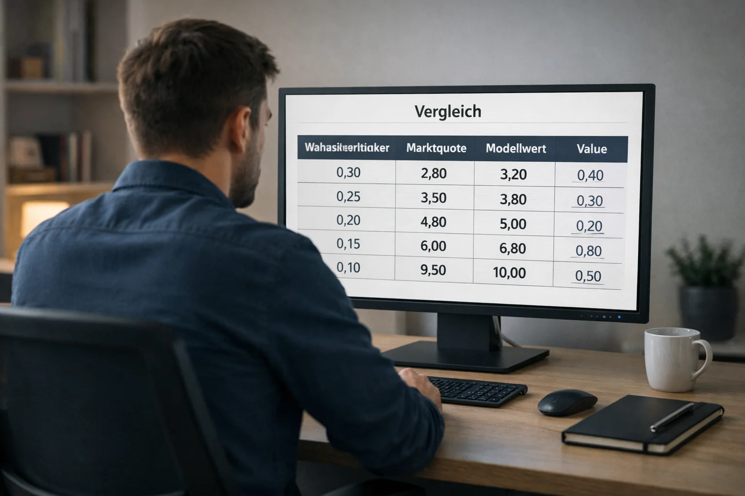 Person analysiert Zahlen und Statistiken auf einem Bildschirm