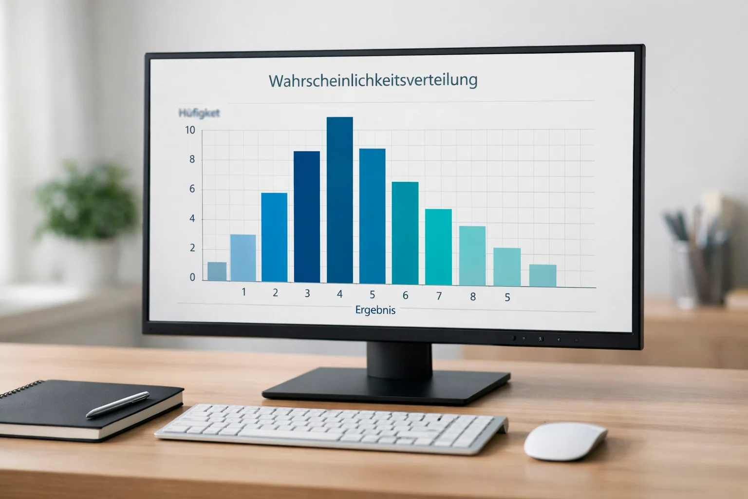 Bildschirm mit Balkendiagramm das eine Wahrscheinlichkeitsverteilung zeigt