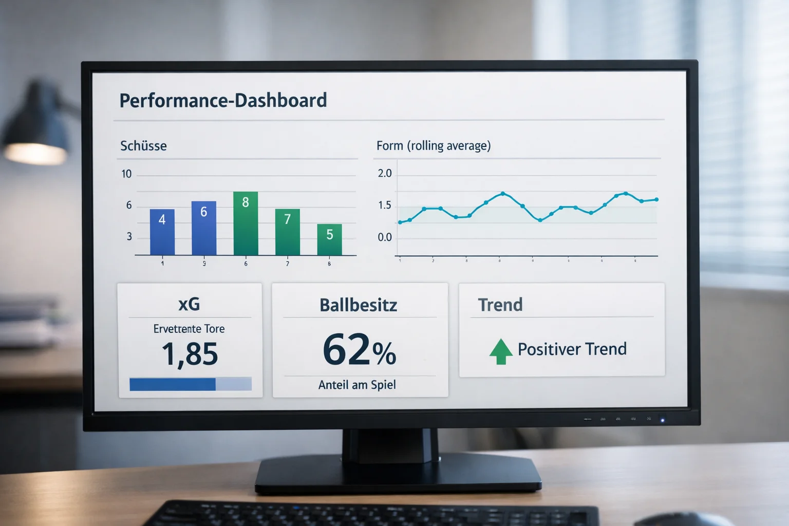 Monitor mit Daten-Dashboard und Leistungsmetriken