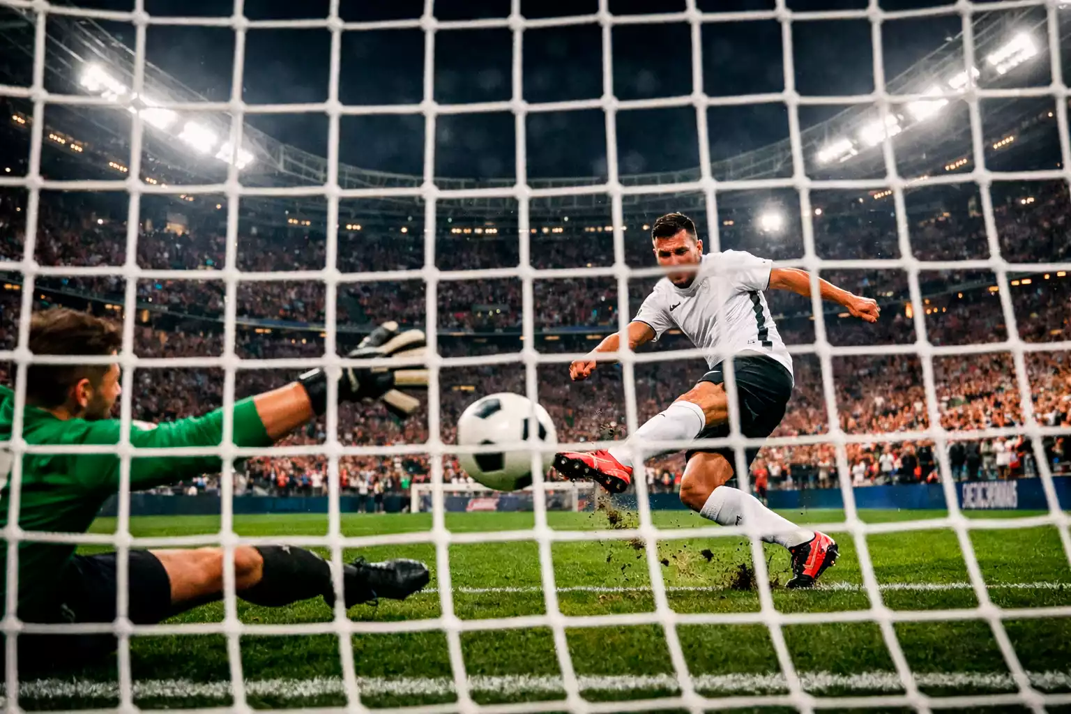 Fußballspieler schießt aufs Tor mit Expected Goals Visualisierung