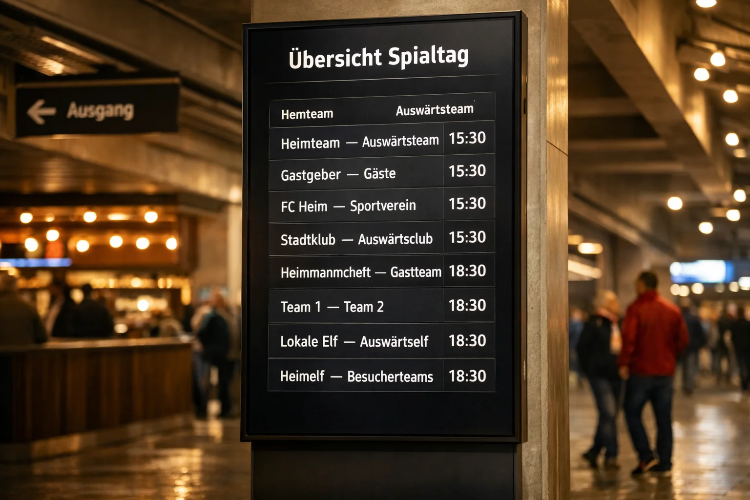 Übersichtstafel eines Bundesliga-Spieltags mit mehreren Spielpaarungen