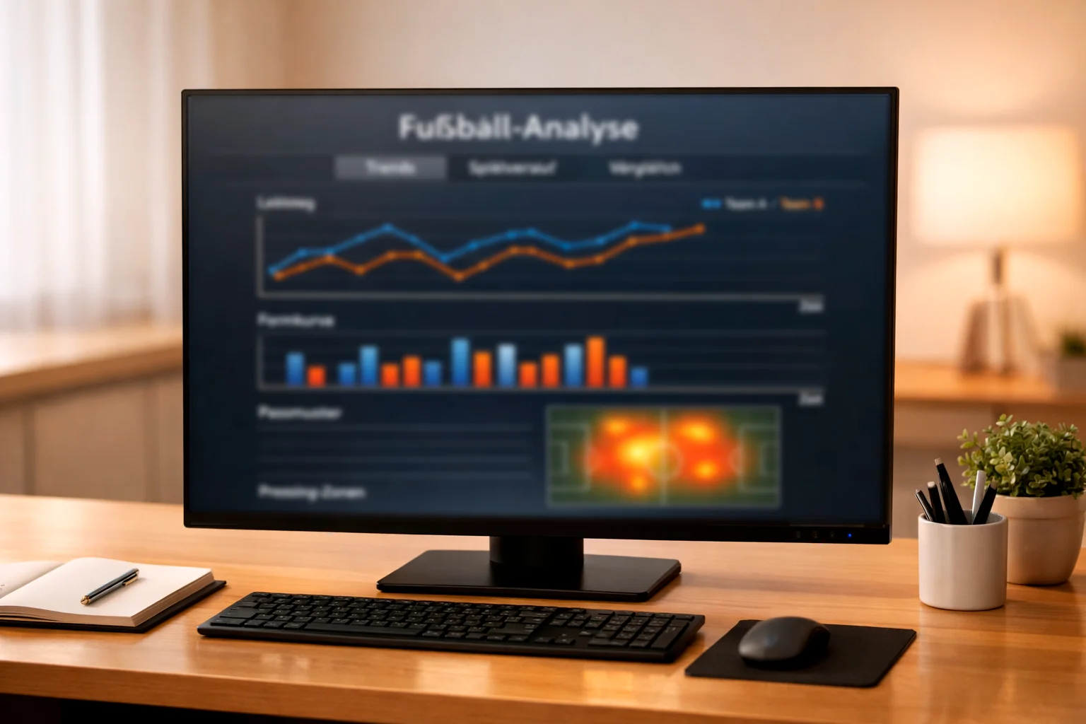 Bildschirm mit statistischen Diagrammen und Datenanalyse für Fußball