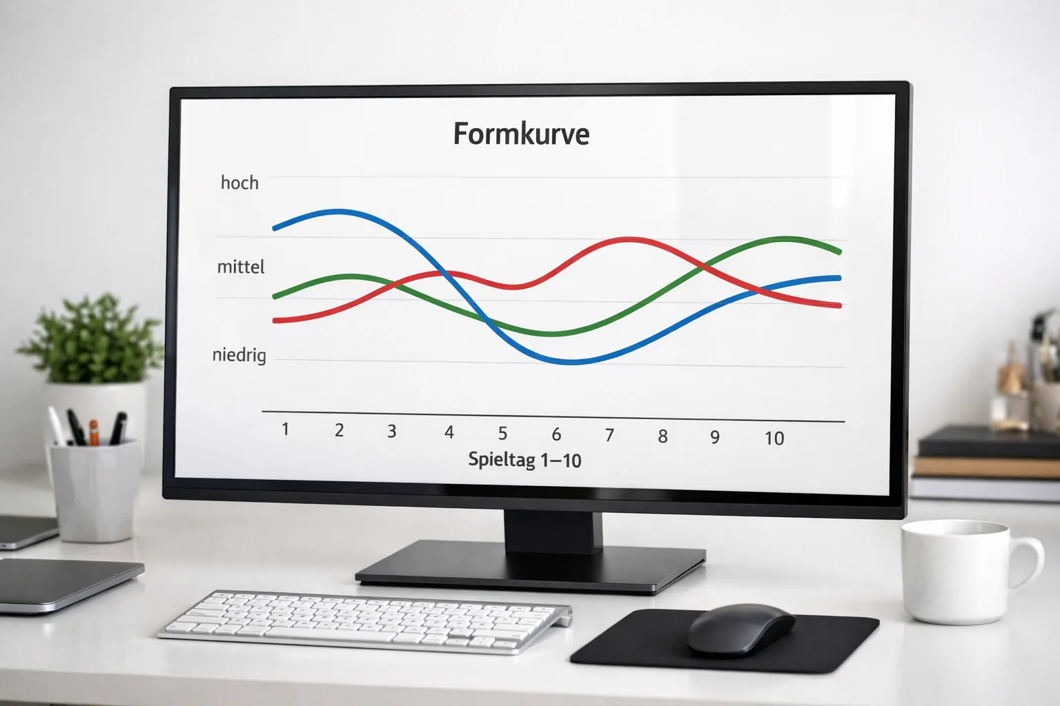 Bildschirm mit Liniendiagramm das Formkurven von Teams zeigt
