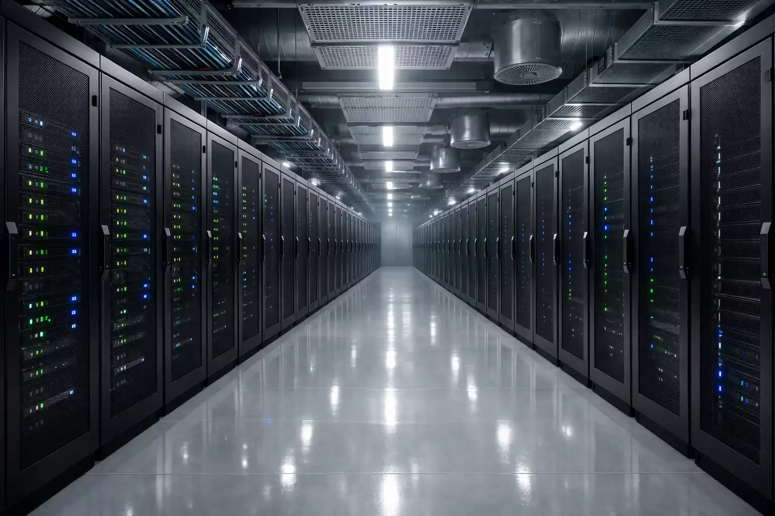 Moderne Server in einem Rechenzentrum mit blinkenden Lichtern